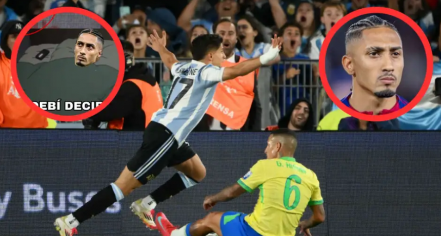 Tras la aplastante victoria de Argentina contra Brasil, la red estalló con memes sobre Raphinha
