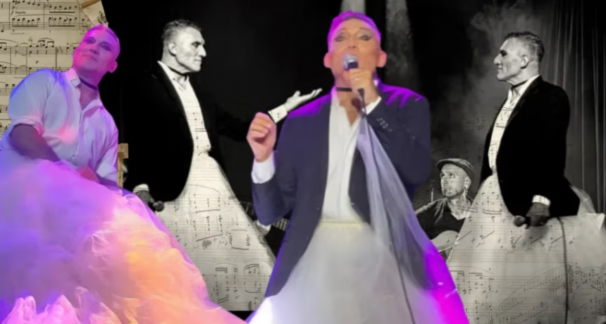 Profesor de la Universidad de día, Evita de noche: el experto en Proust que canta tango con un vestido blanco